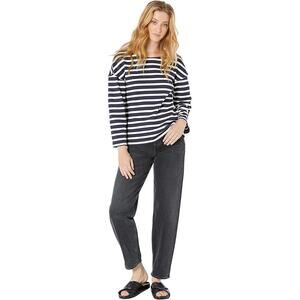Madewell Navy Blue White Falon Stripe Luxe Raw Edge Long Sleeve Tee Top SZ M